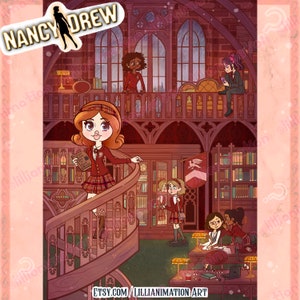 Waverly Academy Library- Nancy Drew Art Print 5x7