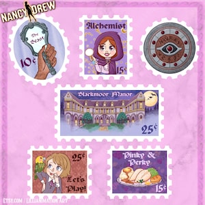 Nancy Drew STAMPS- Curse of Blackmoor Manor- Sticker Set - Stylized Laptop Gaming Stickers Gifts