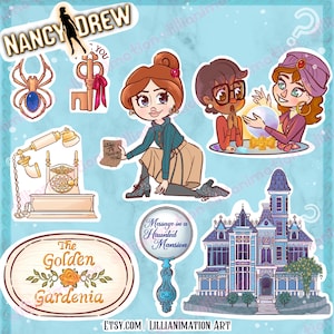 Nancy Drew- Message in a Haunted Mansion- Sticker Sheet - Stylized Laptop Gaming Stickers Gifts -Where in the World is Nancy Drew