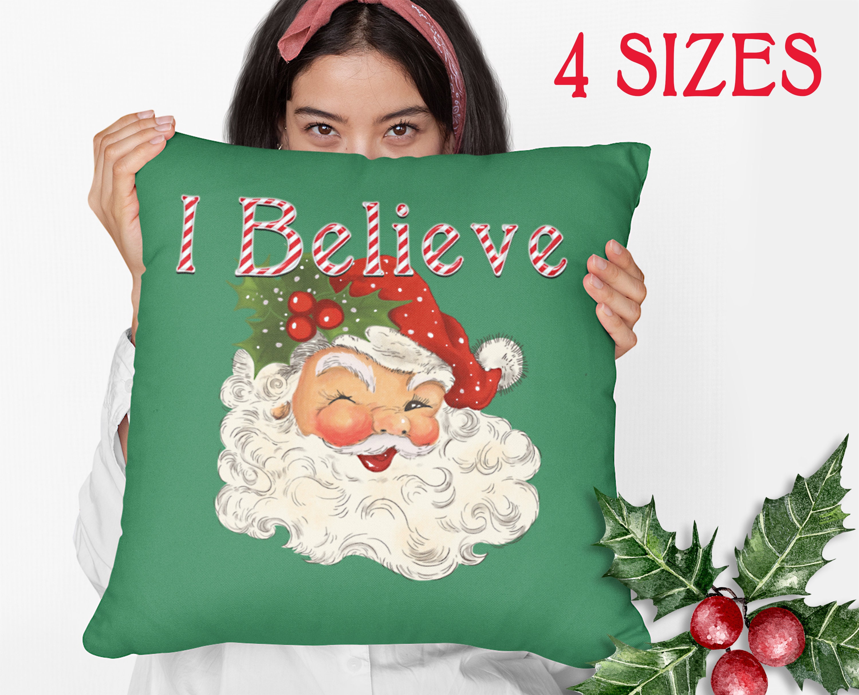 FuWeave Vintage Christmas Pillow Covers 18x18 Set of 6 Red Retro Christmas  Santa Candy Cane Square Pillowcases Christmas Stockings Snowman Reindeer