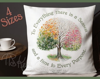 Inspirational Pillow,Christian Gift,4 Season Tree,Bible Verse Pillow,White Pillow, Square,Gift for Mom,Scripture Verse Gift, Farmhouse Decor