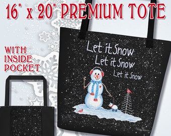 16” x 20” Snowman Premium Tote, Let It Snow Tote, Snowman Tote, Snowman Bag, Snowman Lover Tote, Snow Tote, Snowman Gift, Snow Lover Gift