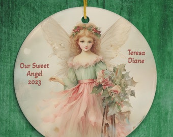 Porcelain Personalized Angel Christmas Ornament, Angel Ornament, Angel Christmas Ornament, Baby Angel Ornament, Angel Xmas Decor