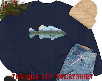 Vintage Largemouth Bass Sweatshirt Largemouth Bass Crewneck Ocean Wildlife Fishing  Sweater Field Master Fish Logo Embroidered Brown Xlarge 