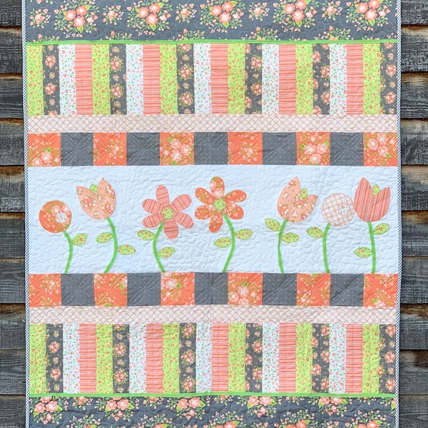 Poppin' Posies PDF Quilt Pattern/baby girl quilt/flower quilt/girl quilt/digital quilt pattern