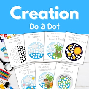 Days of Creation Do a Dot, Sunday School Activities, Bible Preschool Activity, Days of Creation Dot Marker, Days of Creation Dot Stickers