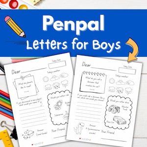 Kids Pen Pal Letters | Printable Penpal Letter Kit for Boys| Kids Stationary | Early Writing Activity | Kids Snail Mail