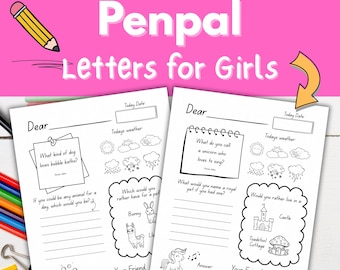 Kids Pen Pal Letters | Printable Penpal Letter Kit for Girls | Kids Stationary | Early Writing Activity | Kids Snail Mail