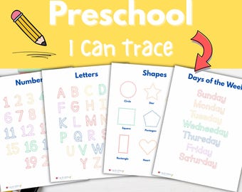 Preschool Learning Printables | Days of the Week, Shapes, Numbers, and Alphabet Tracing | Educational Wall Art for Toddlers and Kids