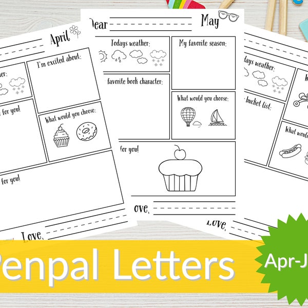 Printable Pen pal Kit for Preschool and Kindergarten, 3 month set of letters, Kids Pen Pal Letters