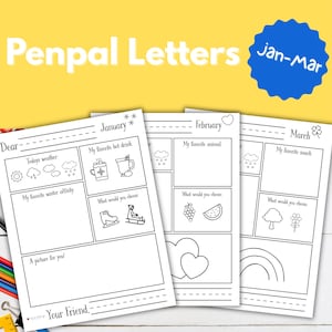 Kit imprimible de amigos por correspondencia para preescolar y jardín de infantes, juego de cartas de 3 meses, cartas de amigos por correspondencia para niños