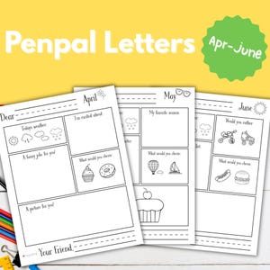 Kit imprimible de amigos por correspondencia para preescolar y jardín de infantes, juego de cartas de 3 meses, cartas de amigos por correspondencia para niños
