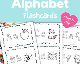 Alphabet Flashcards to Color – 26 Printable A-Z Cards, Homeschool Preschool Activities, Kindergarten, ABC Cards, Jumbo Tracing Cards