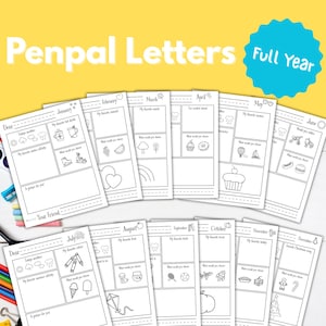 Kit imprimible de cartas para amigos por correspondencia para preescolar y jardín de infantes / Cartas mensuales para amigos por correspondencia durante todo el año / Actividad de escritura temprana / Descarga en PDF