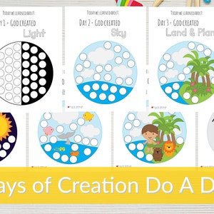 Days of Creation Do a Dot, Sunday School Activities, Bible Preschool Activity, Days of Creation Dot Marker, Days of Creation Dot Stickers