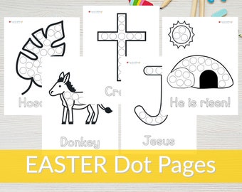 Easter Dot Printables, Easter Bible Story Dot Marker Printables, Sunday School Printable, Palm Sunday Craft for Toddlers and Preschoolers