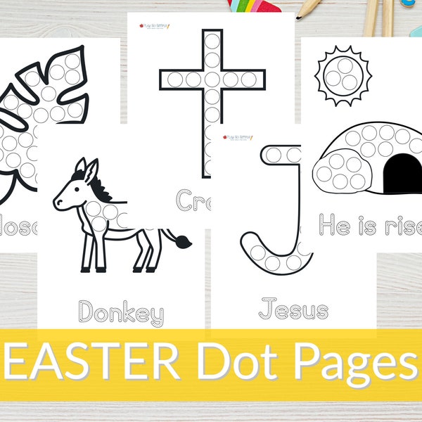 Easter Dot Printables, Easter Bible Story Dot Marker Printables, Sunday School Printable, Palm Sunday Craft for Toddlers and Preschoolers