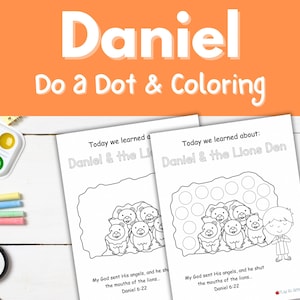 Daniel Bible Dot and Coloring, Sunday School Activities, Bible Preschool Activity, Daniel and the Lions Den Lesson, Preschool Worksheets
