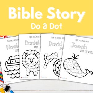 Bible Do a Dot, Sunday School Activities, Bible Preschool Activity, Daniel Lions Den, David Goliath, Jonah, Noah’s Ark, Preschool Worksheets