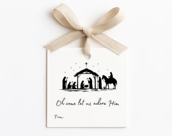 Christmas Nativity Gift Tag Printable | 2.5x2.5 Holiday Tags | Christmas Favor Tag