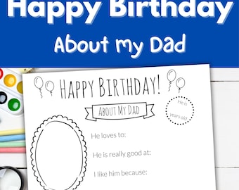 All About Dad Printable, Dad Birthday Coloring, Dad Birthday Gift Questionnaire