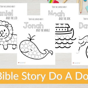 Bible Do a Dot, Sunday School Activities, Bible Preschool Activity, Daniel Lions Den, David Goliath, Jonah, Noah’s Ark, Preschool Worksheets