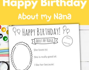 All About Nana Printable, Nana Birthday Coloring, Nana Birthday Gift Questionnaire