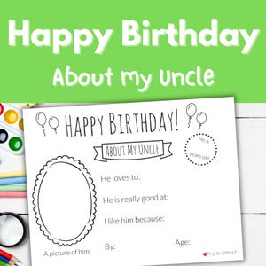 Tudo sobre o tio para imprimir, colorir aniversário do tio, questionário para presente de aniversário do tio