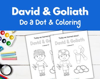 David och Goliat Bibelprickpenna och målarbok, söndagsskoleaktiviteter, bibelaktivitet för förskola, Davidbibellektion, arbetsblad för förskola