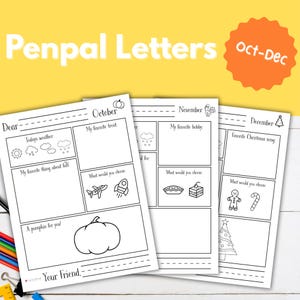Kit imprimible de amigos por correspondencia para preescolar y jardín de infantes, juego de cartas de 3 meses, cartas de amigos por correspondencia para niños