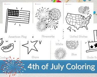 Fourth of July Coloring Pages, Patriotic Coloring Activities, Summer Kids Coloring, 4th of July Activity, 4th of July Preschool, USA Flag