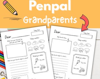 Grandparent Pen Pal Letters, Printable Writing Activity for Kids, Mail for Grandparents, Penpal Letter Kit Granparents