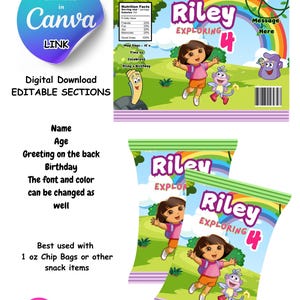 Personalized Dora Chip Bag Template