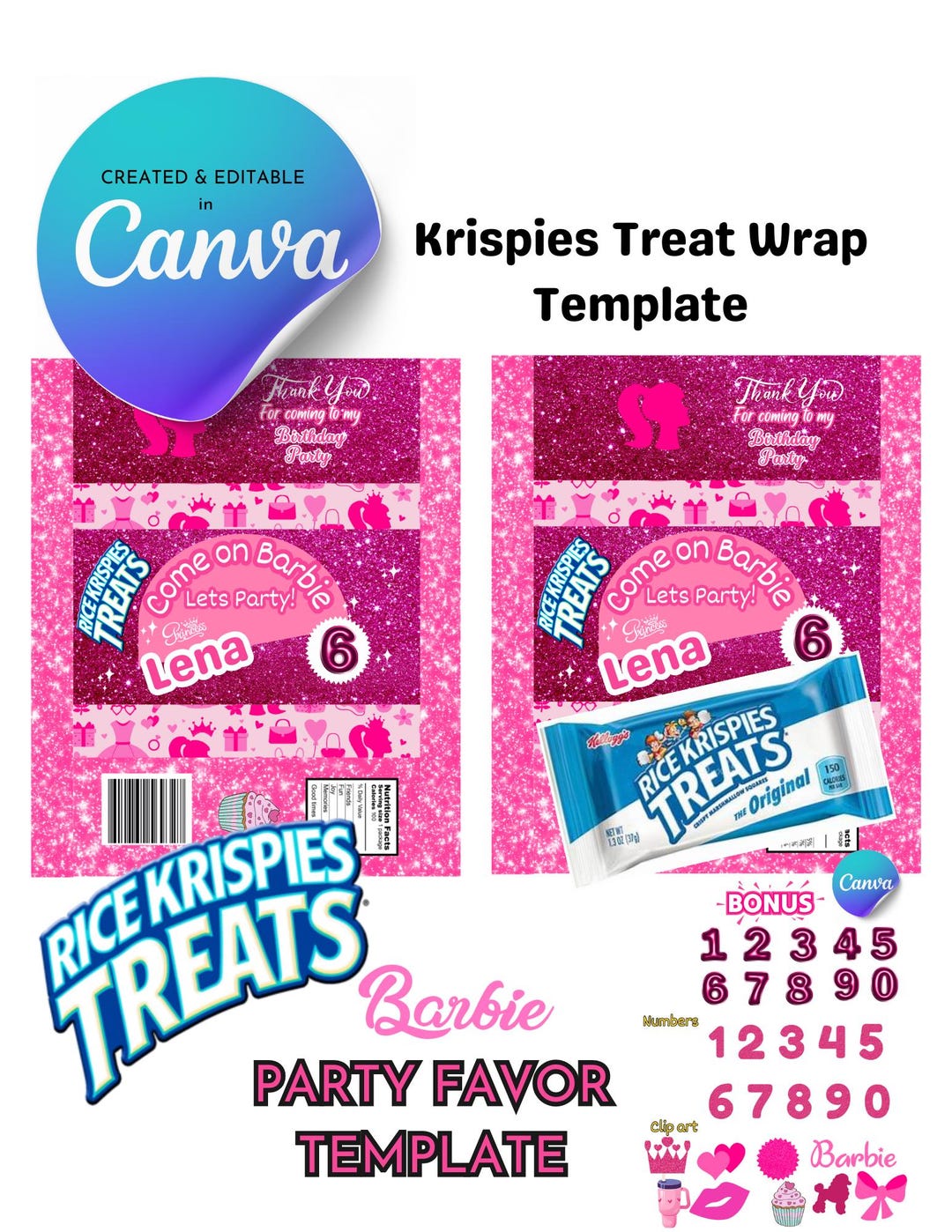 Pretty Pinkk Rapper Pretty in Pink Rice Krispies Treat Wrapper Template | Editable Party ...