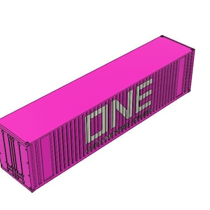 Puede incluir: Un contenedor de envío rosa con la palabra "ONE" y el texto "Ocean Network Express" impreso en el lateral.