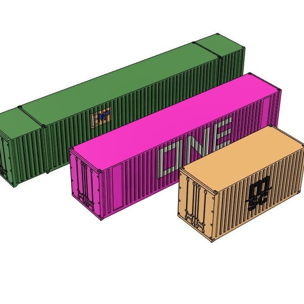 HO Scale Container STL Bundle/ 20, 40 and 53 Foot Containers for 3D Printing