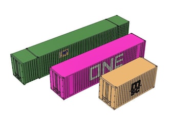 HO Scale Container STL Bundle/ 20, 40 and 53 Foot Containers for 3D Printing