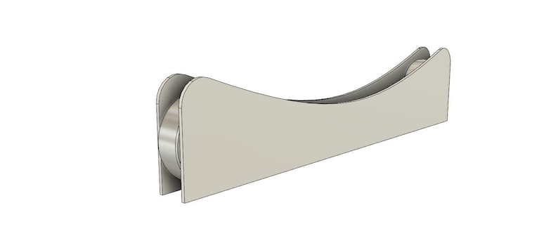 May include: A white plastic tape dispenser with a curved design. The dispenser is empty and ready to be loaded with a roll of tape.