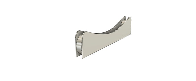 May include: A silver metal roller with a curved track, designed for use with a conveyor belt system.