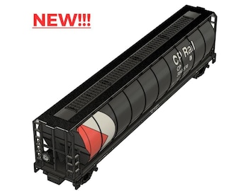 HO Scale 4 Bay Covered Hopper STL Files for 3D Printing | 3D Printable Grain Hopper in Ho Scale | Decal Sheet file included | High Detail