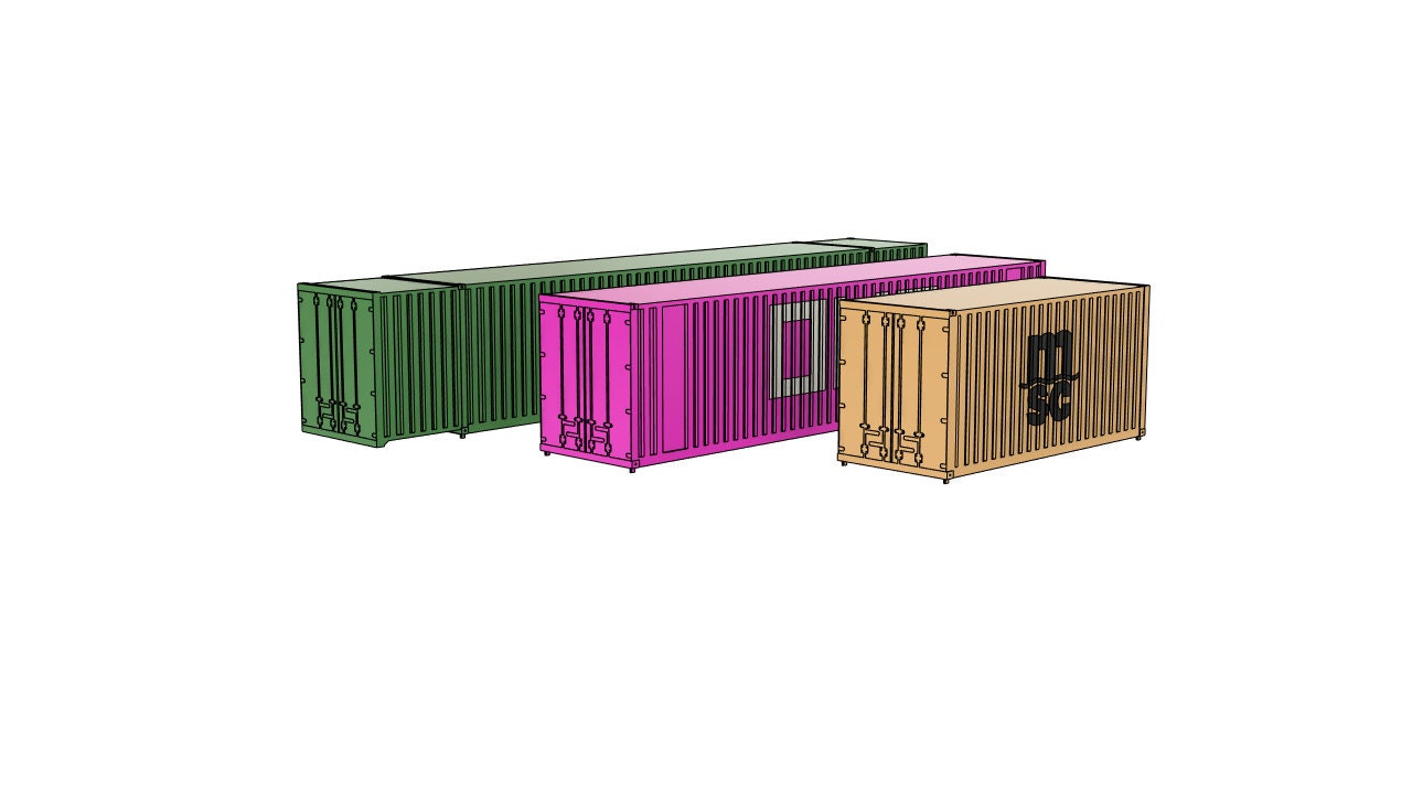 HO Scale Container STL Bundle/ 20, 40 and 53 Foot Containers for 3D ...