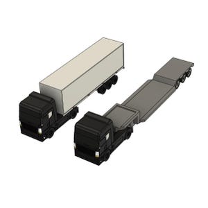 HO Scale Tractor Trailer STL Files | 3D Printable Flatbed & Dry Van (Digital Download)