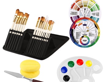 Juego de 15 pinceles de nailon con mangos de madera, estuche de viaje y paleta. Regalo ideal para artistas.