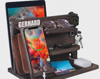 Personalisierte Holz Dockingstation, Herren Schreibtisch Organizer