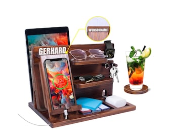 Holz Dockingstation Nachttisch Organizer Schlüsselanhänger Geschenken voor mannen Geschenken voor mannen Gepersonaliseerde geschenken