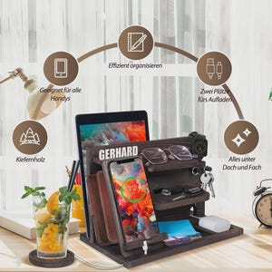 Personalized Wood Docking Station, Phone Stand, Desk Organizer (Custom Name) image 9