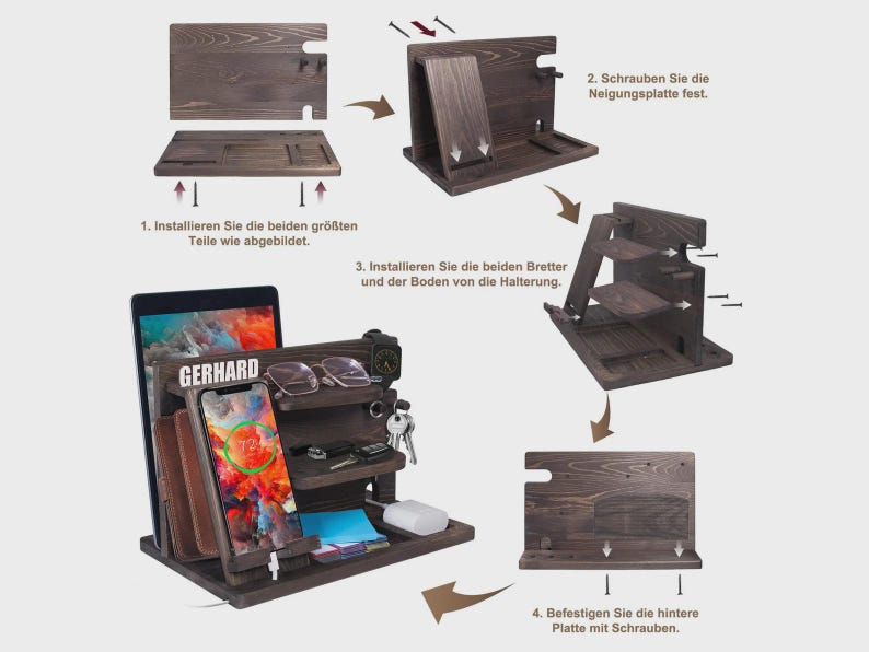 Personalized Wood Docking Station, Phone Stand, Desk Organizer (Custom Name) image 8