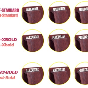 May include: A comparison of three different font styles: Impact-Standard, Crigo-Xbold, and Eafist-Bold. Each font style is shown in three different names: Alexander, Maximilian, and Friedrich.