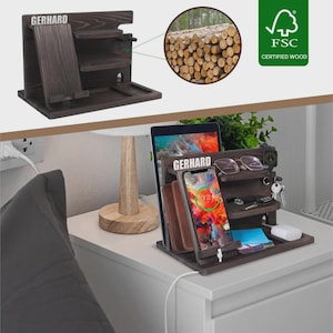 Personalized Wood Docking Station, Phone Stand, Desk Organizer (Custom Name) image 7