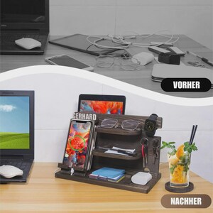 Personalized Wood Docking Station, Phone Stand, Desk Organizer (Custom Name) image 4
